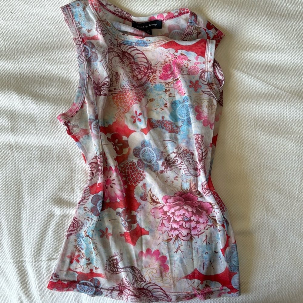 Graphic Sheer Rainbow Sleeveless Top